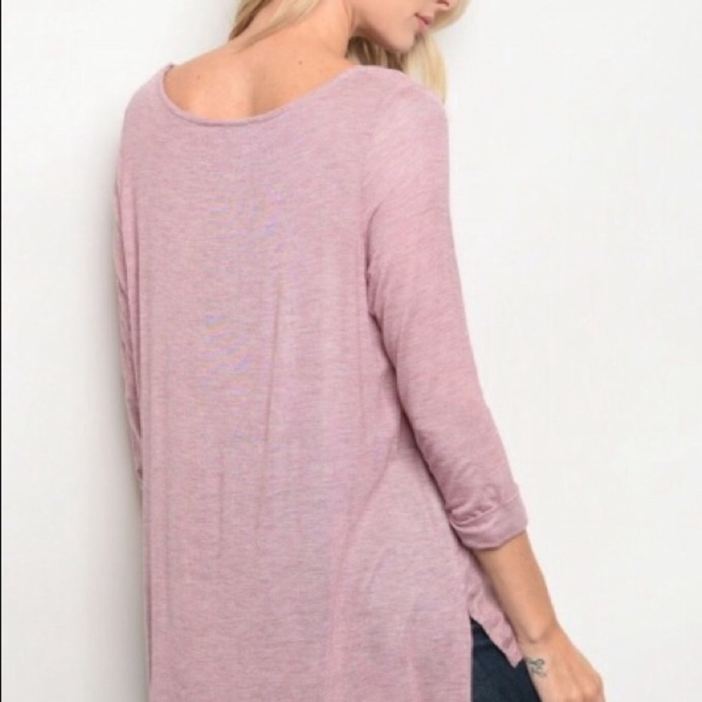 PAPERMOON Soft knit Pastel lilac pink tunic top scoop neck 3/4 sleeve
